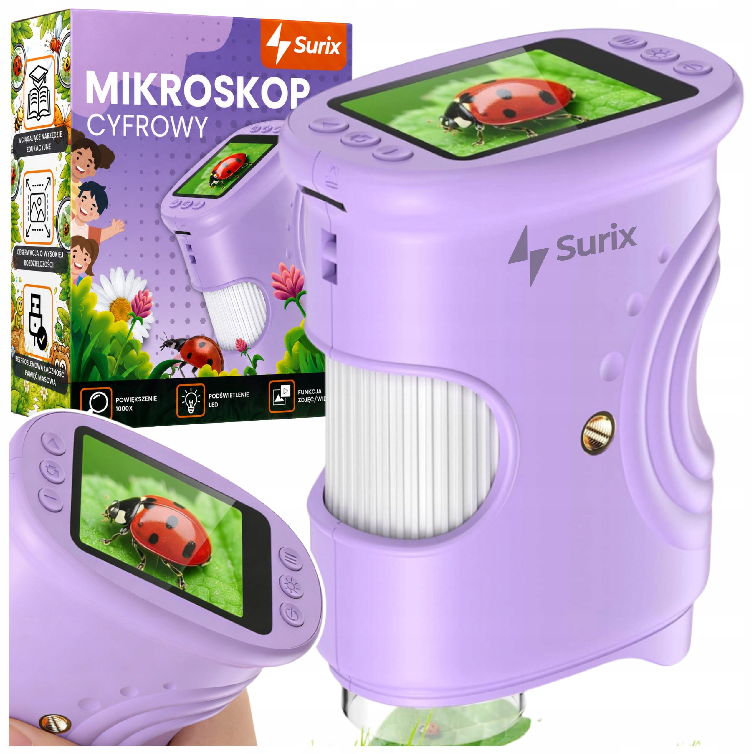 Mikroskop Cyfrowy Optyczny Kieszonkowy Dla Dzieci Led Przybliżenie Hd 1000X