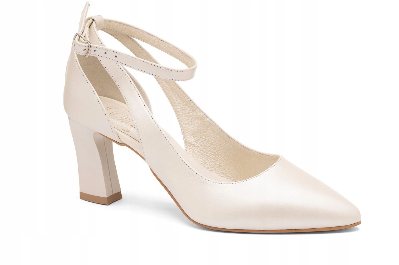 Kožené lodičky s páskem kolem kotníku, stabilní ekru Mila 36