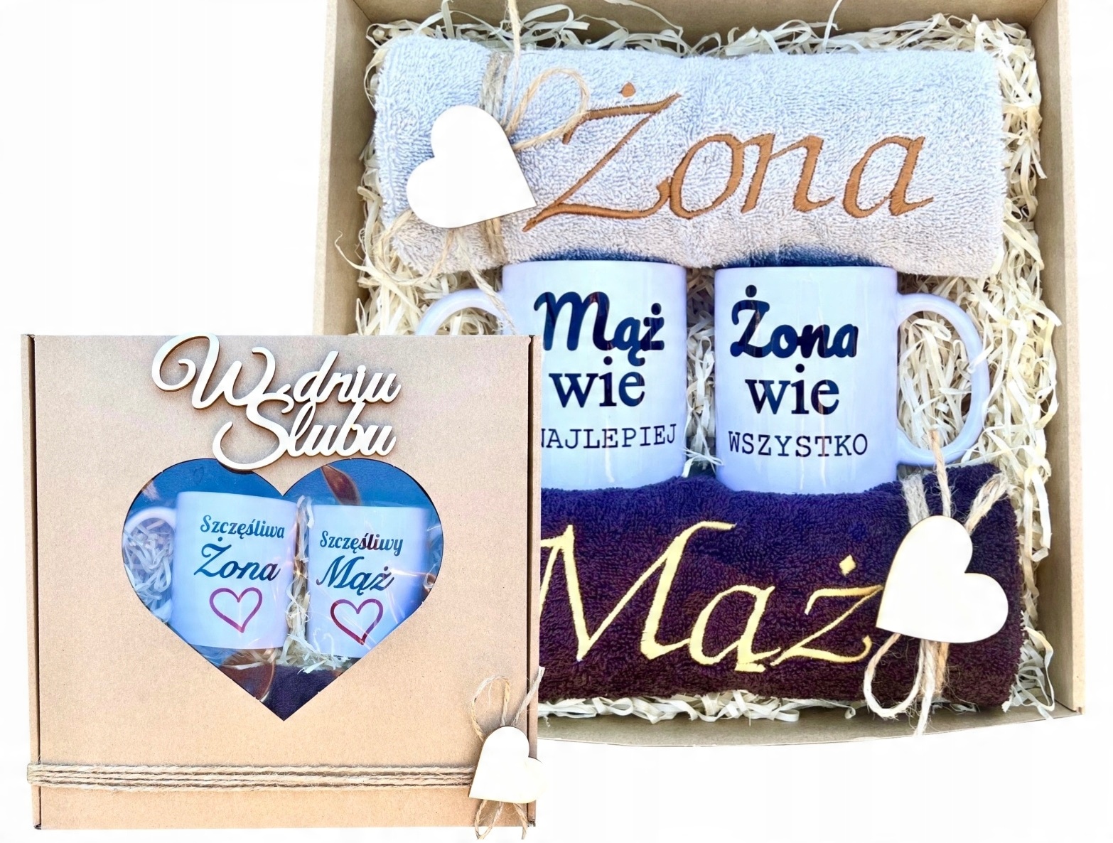 

Prezent na Ślub Ślubny Ręczniki Kubki Mąż Żona