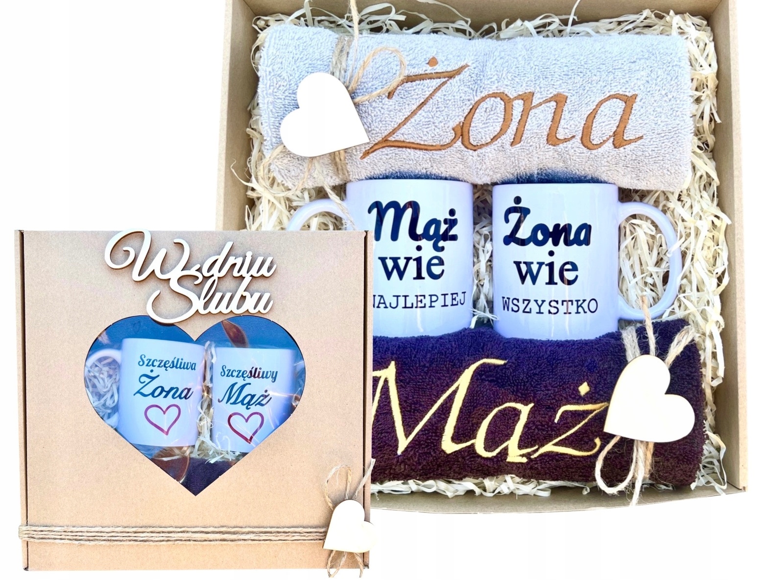 Prezent na Ślub Ślubny Ręczniki Kubki Mąż Żona