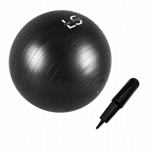 Line Sport Czarna piłka gimnastyczna do ćwiczeń z pompką 85 cm