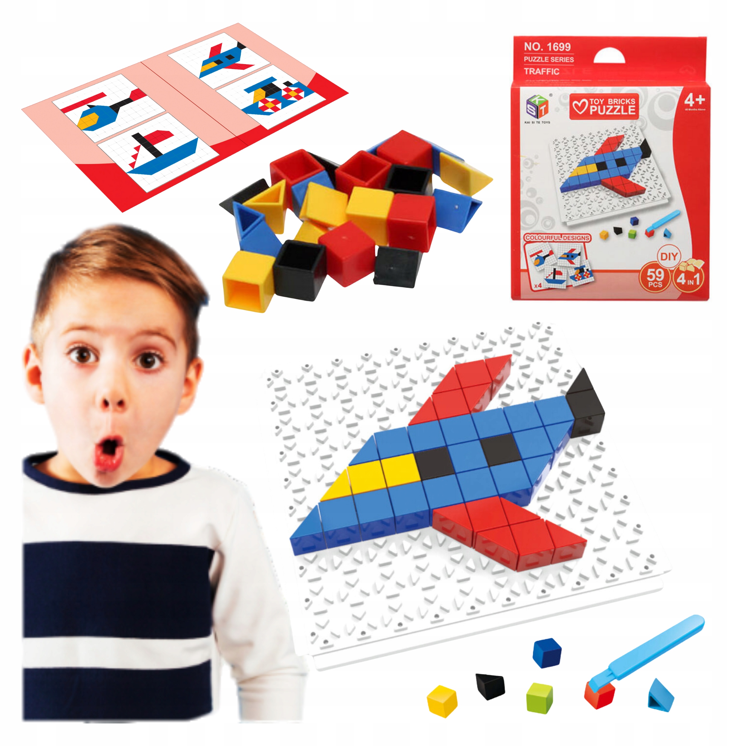 Gra Logiczna Układanka Karty Montessori Tangram Puzzle Klocki Mozaika 59 El