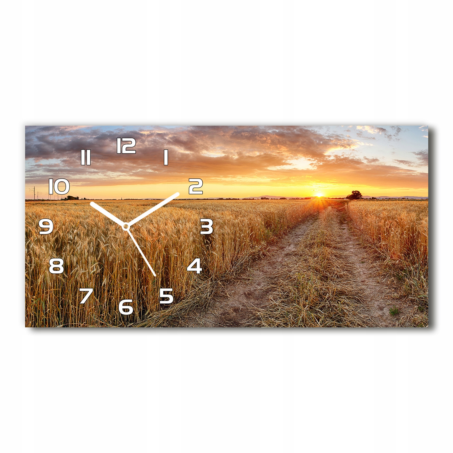 

Zegar szklany, cichy mechanizm Pole pszenicy 60x30