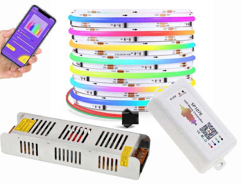 Sada 5 m Led Pásek Cob Rgb 24V 100W Magic Pixel Digitální hudební ovladač