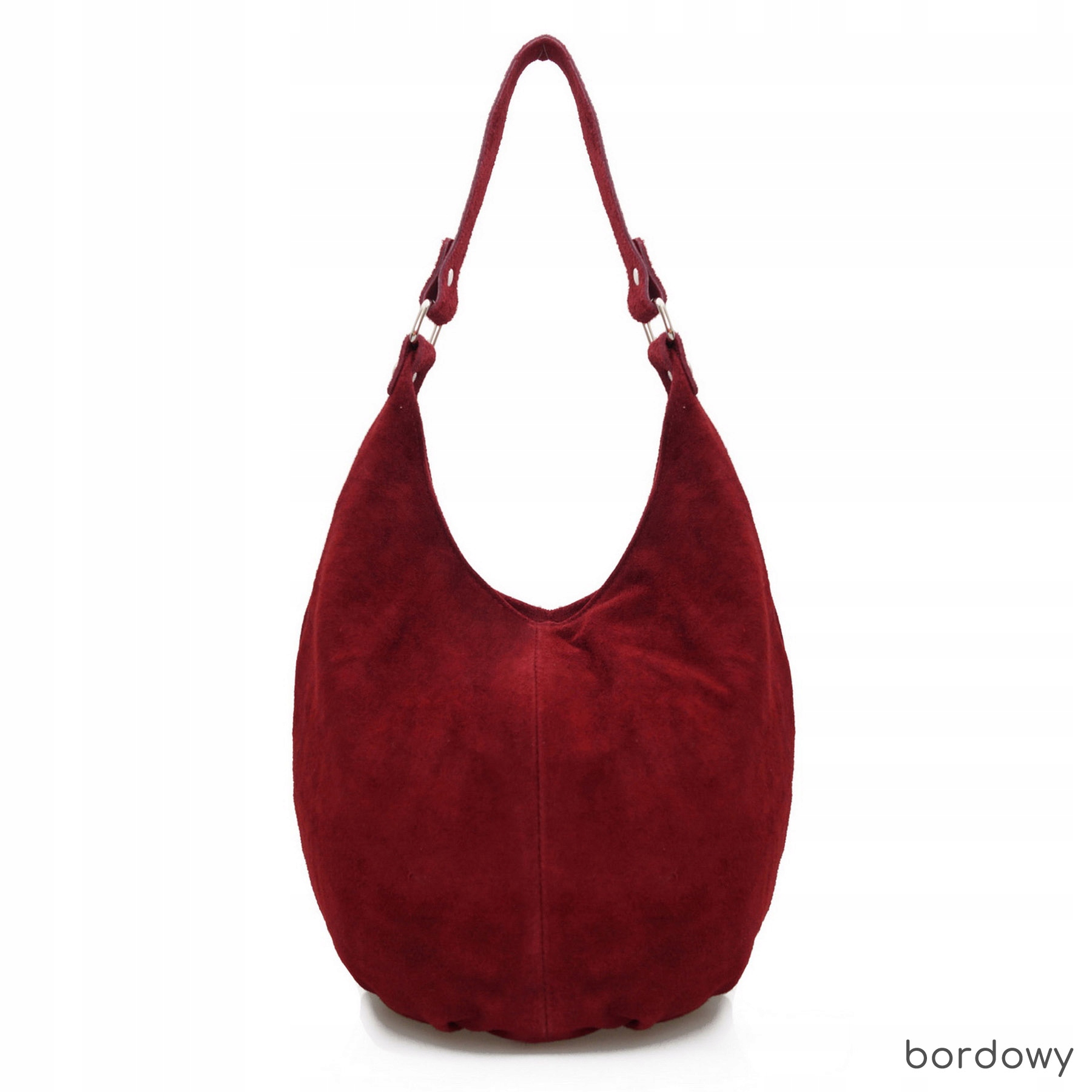 VERA PELLE torebka damska zamszowa worek na ramię BORDOWA Odcień bordowy