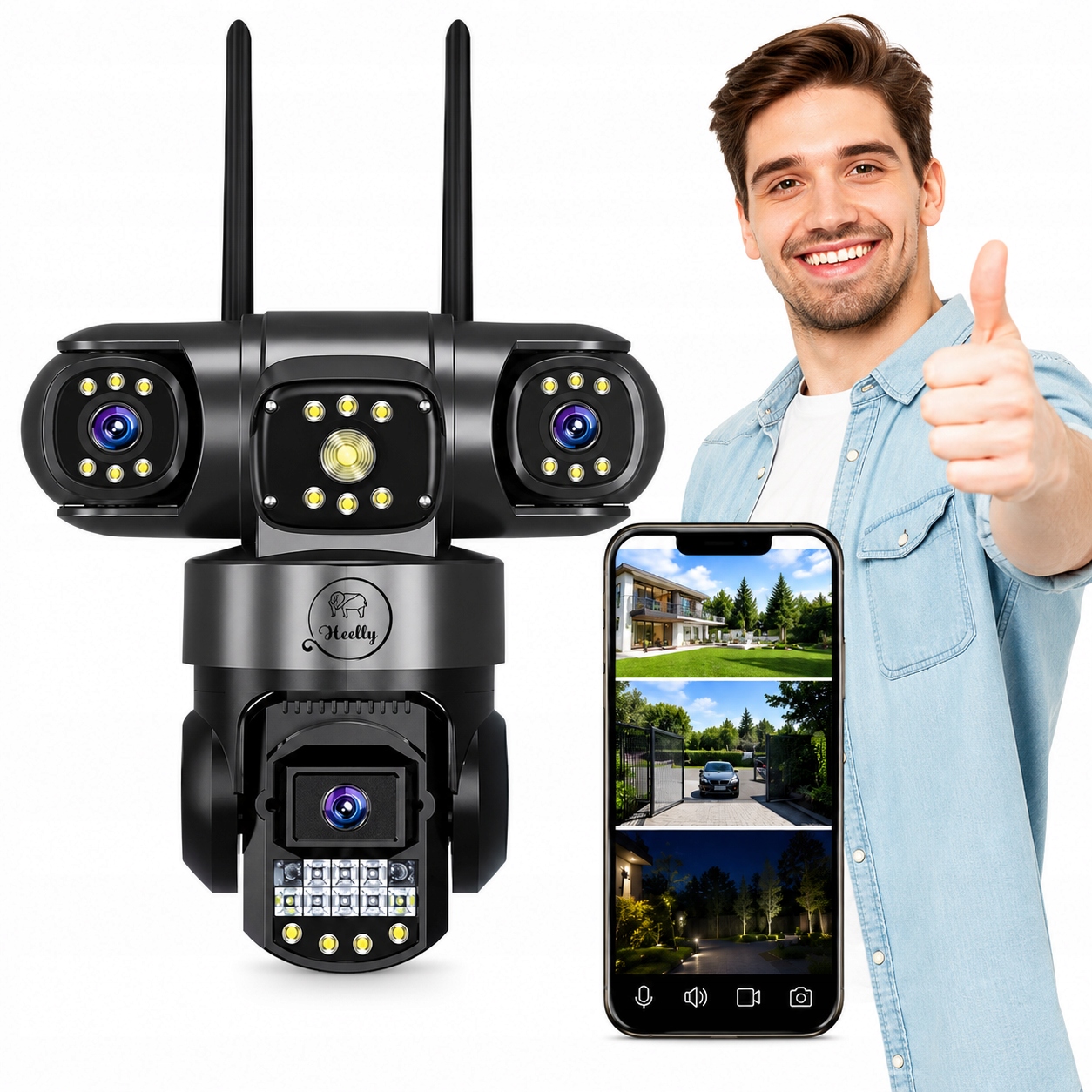 Kamera Wifi Zewnętrzna Obrotowa Potrójna 3X4MP Ptz Zoom Alarm IP66