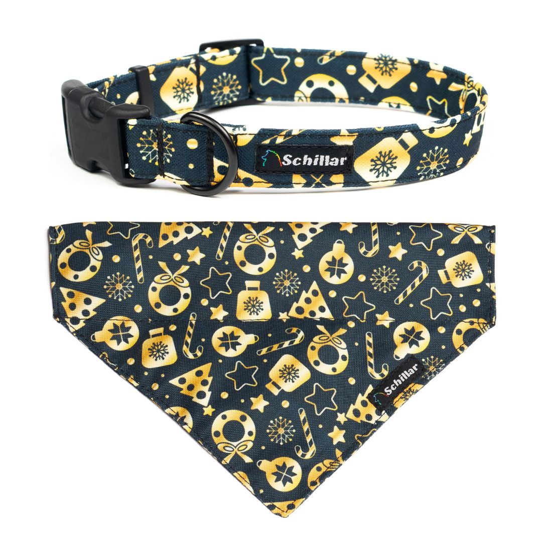 Levně Vánoční sada pro psa obojek nákrčník golden christmas Xs 20-30cm