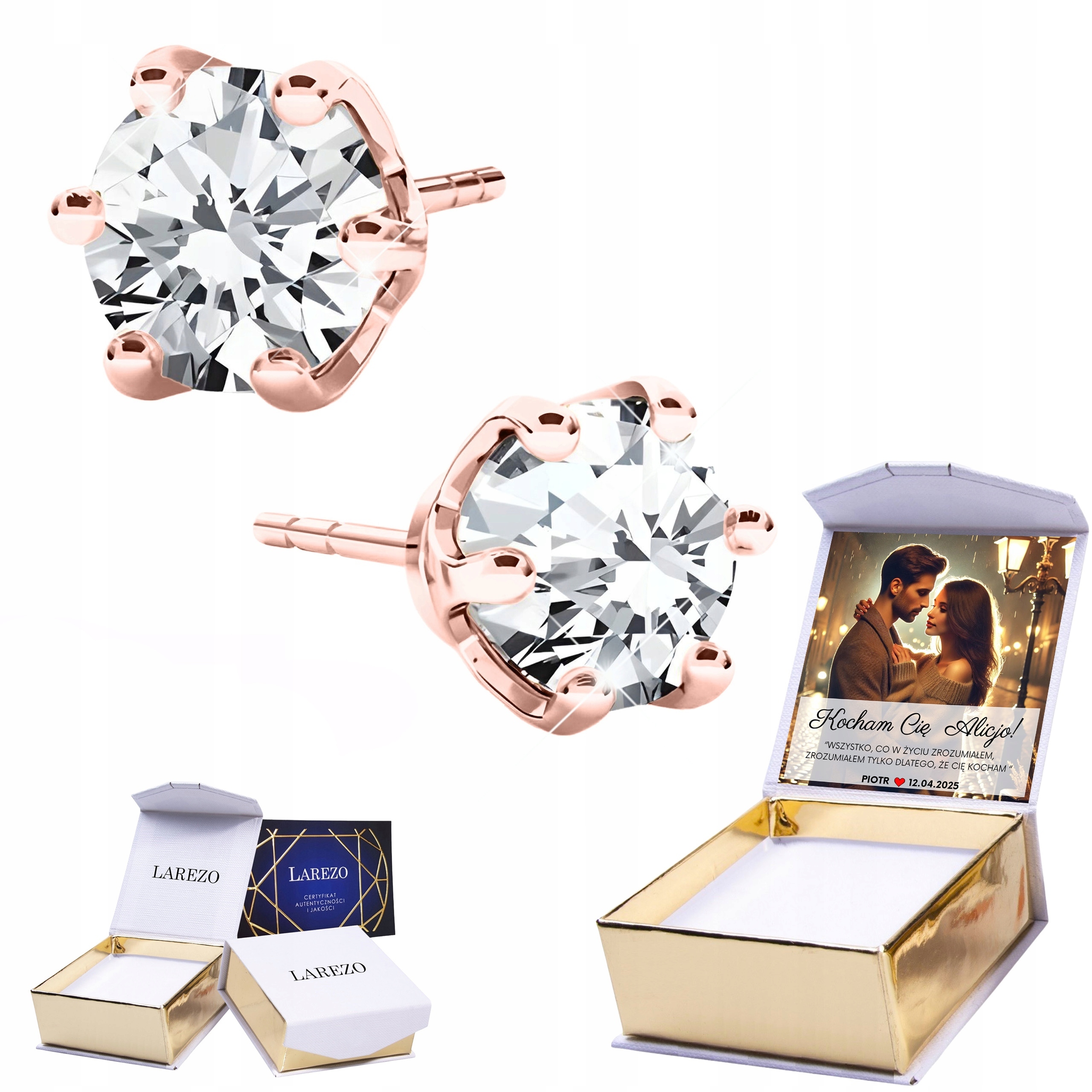 Náušnice Pozlacené Bílé Křišťály 6 mm Lesklé tyčinky Klasický Potisk