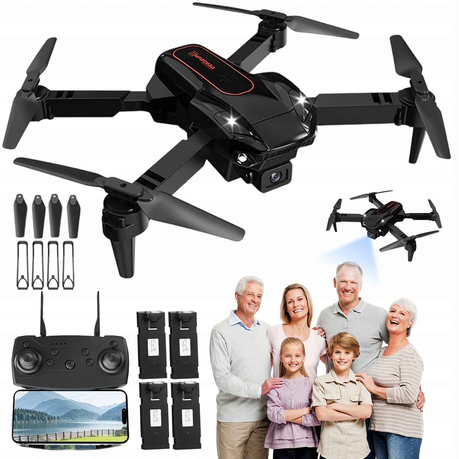 Dron S 2 Kamerami Wifhd 1080P Skládací Rc Kvadrokoptéra Černá 1800MAH Skládací