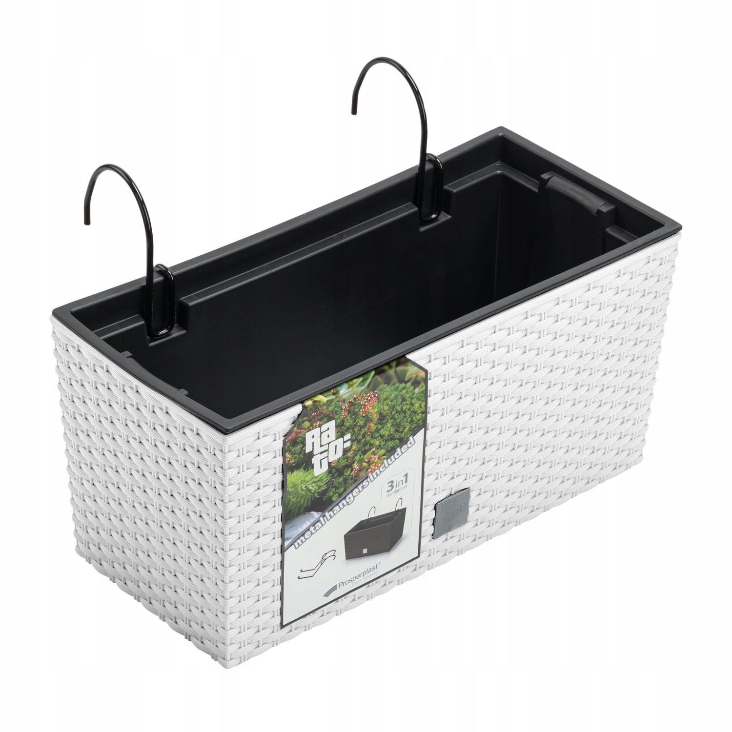 

Doniczka balkonowa DRC400W rattanowa z hakami