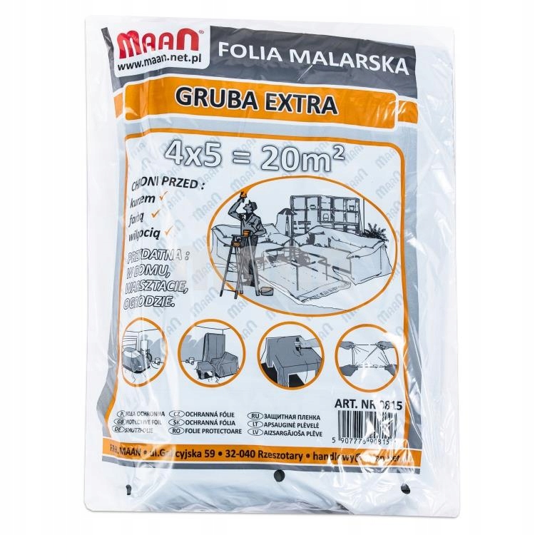 

Folia Budowlana Malarska Ochronna 4x5M Extra Gruba