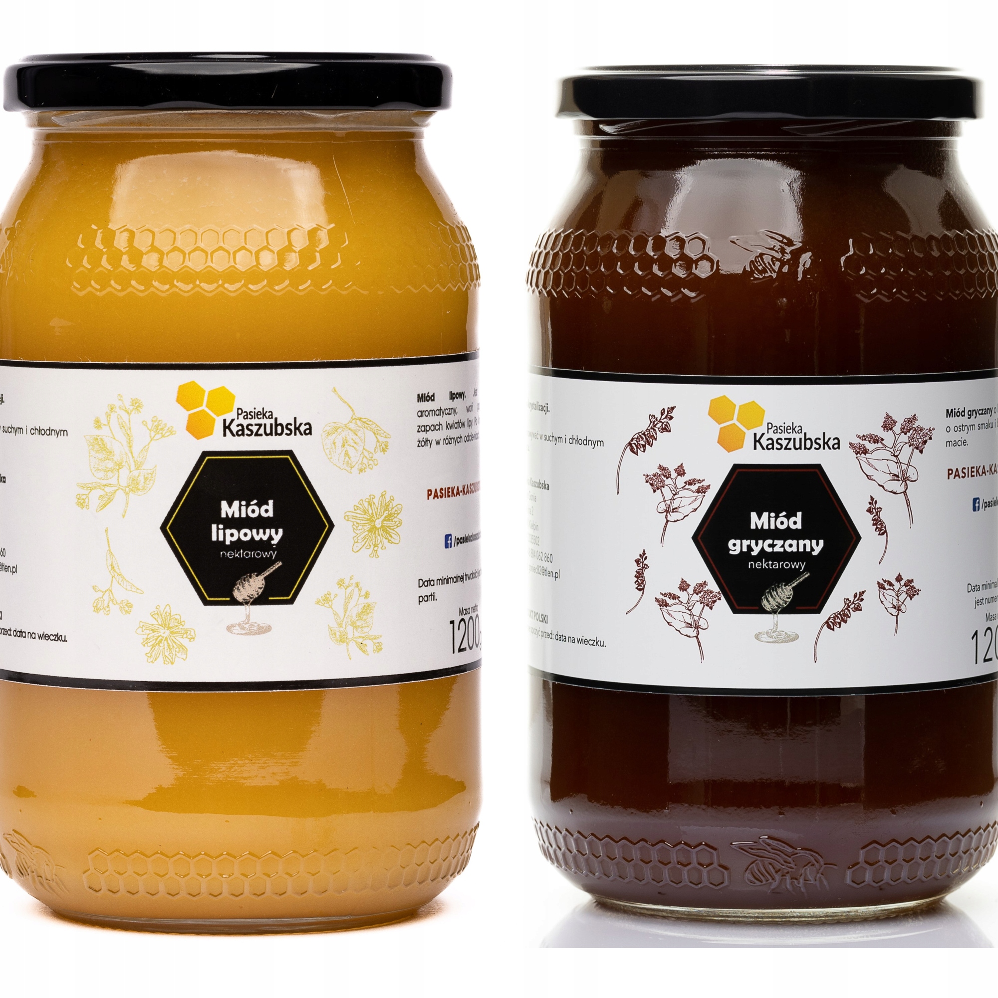 Levně Sada: Lipový A Pohankový Med 2 x 1,2 Kg Pravý Med Z Kaszub