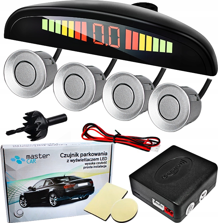 ZESTAW 4 CZUJNIKÓW PARKOWANIA COFANIA Z WYŚWIETLACZEM Model PRZÓD TYŁ PARKTRONIC WYŚWIETLACZ CZARNE