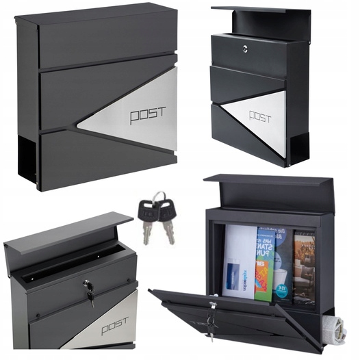 Velká poštovní schránka na dopisy, noviny, antracitová Nápis Post 37x37x10,5 cm