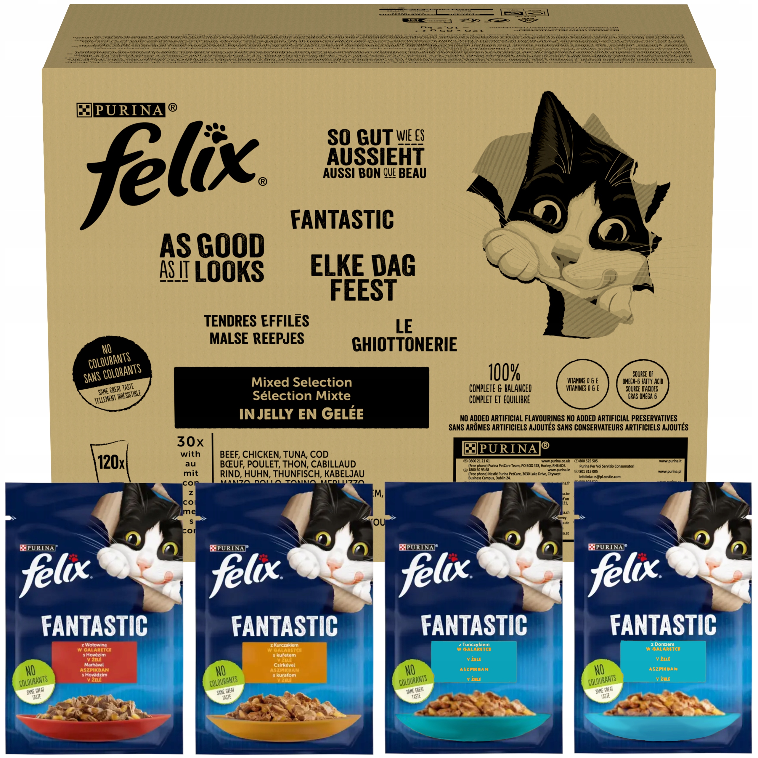 Felix Fantastic 120x85g MIX Smaków Saszetki W Galarecie Karma dla kota