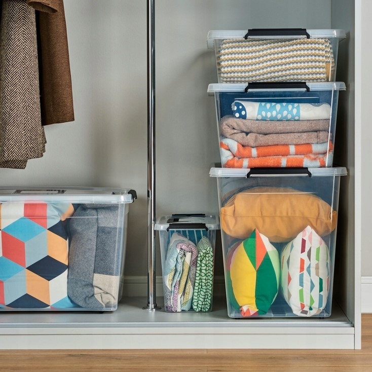 POJEMNIK PLASTIKOWY Z POKRYWKĄ KÓŁKAMI DO DOMU MOXOM SIMPLESTORE 80 L DUŻY Długość 58 cm