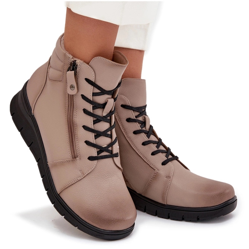 Dámské Kotníkové Boty Přírodní Kůže Koturn Zateplené Vinceza 39963 Béžová 36