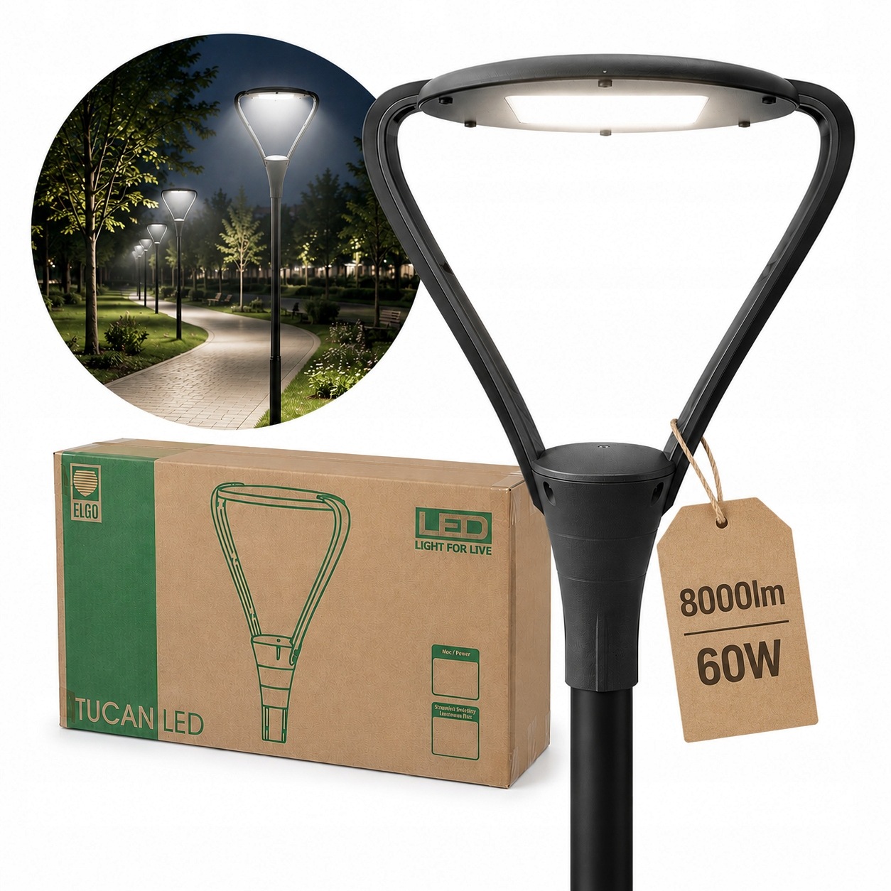 Lampa pouliční zahradní parková lampa 60W 8000lm Tucan Led 4000K