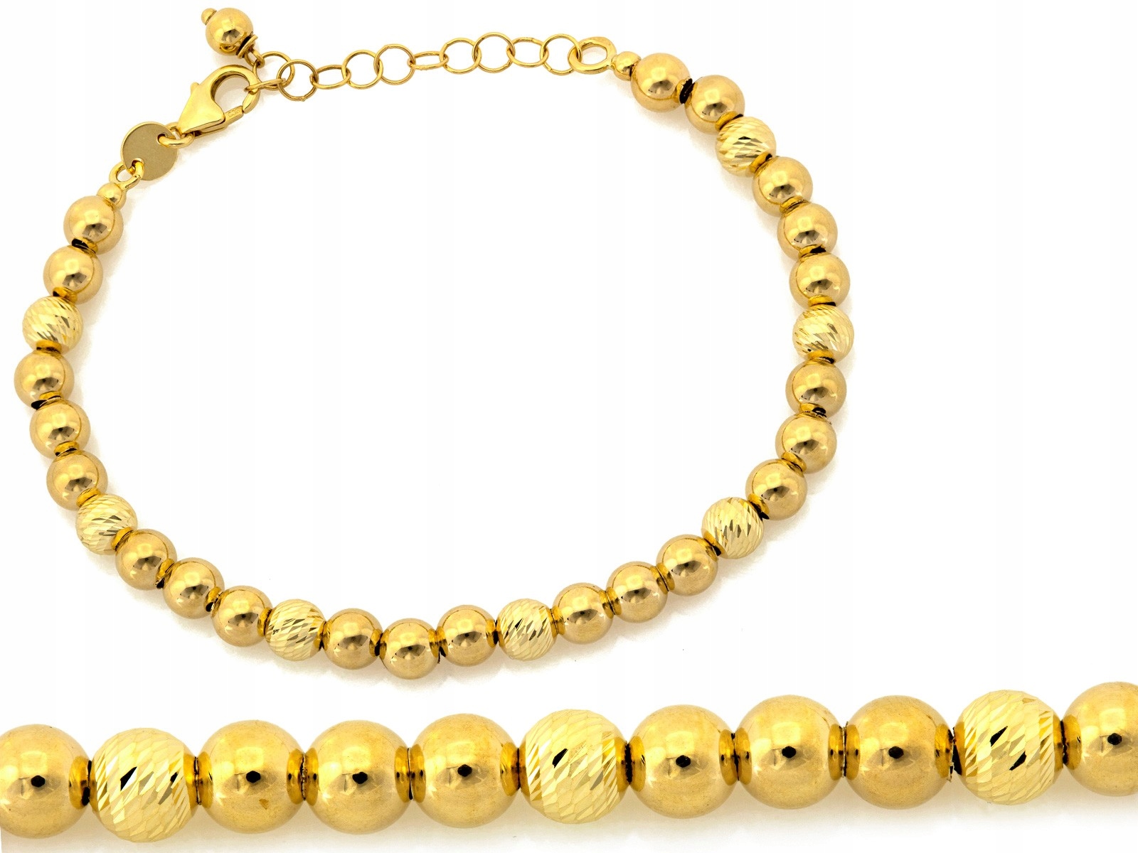 Zlatý náramek 585 z velkých lesklých kuliček s regulací 3.42 g