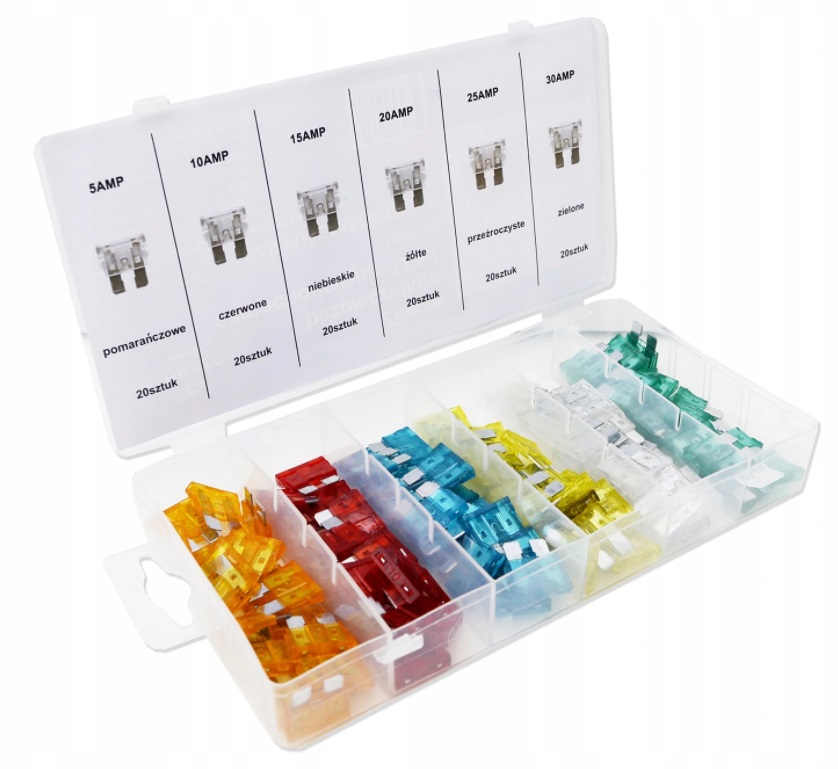 BEZPIECZNIKI SAMOCHODOWE ZESTAW 120SZT 5A-30A Marka Geko