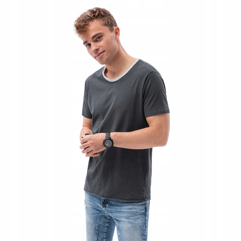 

T-shirt męski bawełniany S1385 V7 grafitowy L