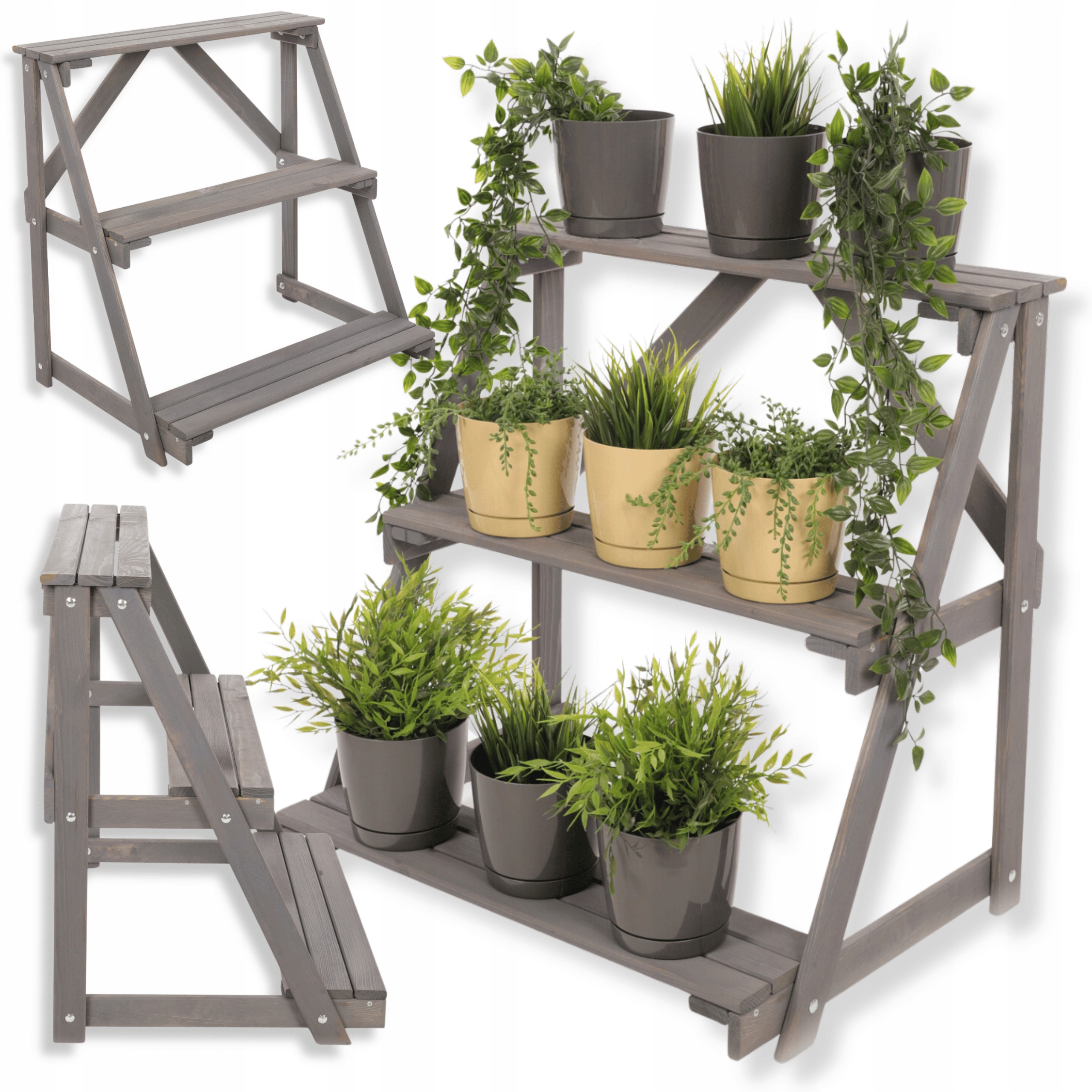 Regál na kvetináče držiak na kvetináč drevený stojan na kvety polička na kvety