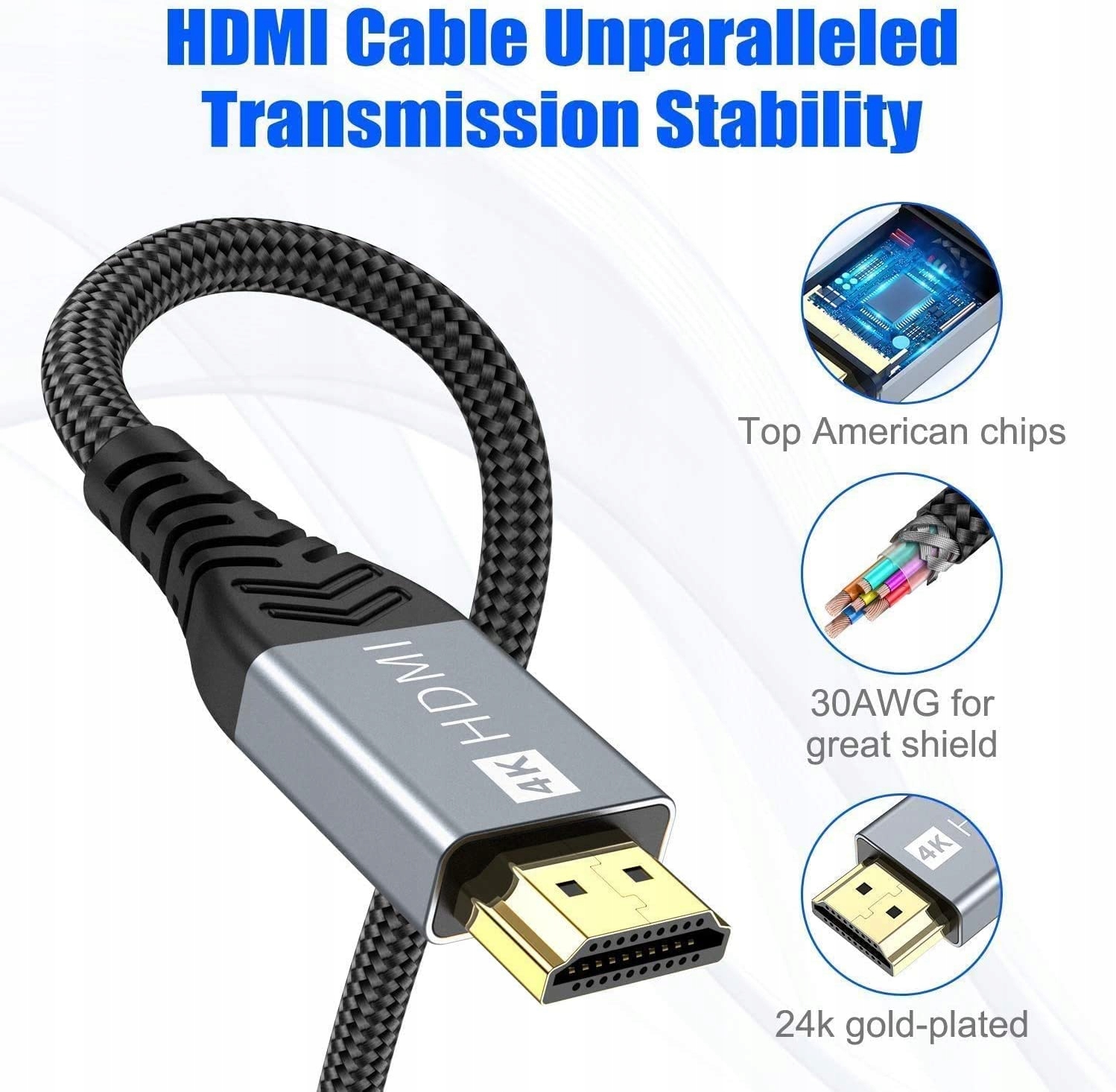 KABEL HDMI 4K UHD 3D HDR 18Gb/s Pozłacany NYLON 2m Marka inna