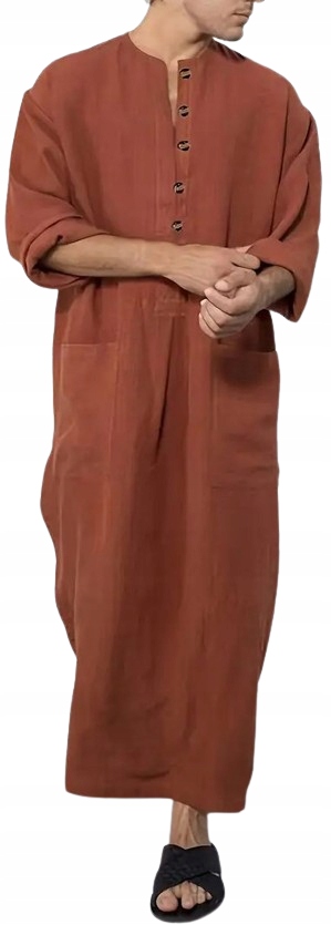 Dlouhá Pánská Noční Košile S Dlouhým Rukávem A Zapínáním Na Knoflíky Bavlna 4XL