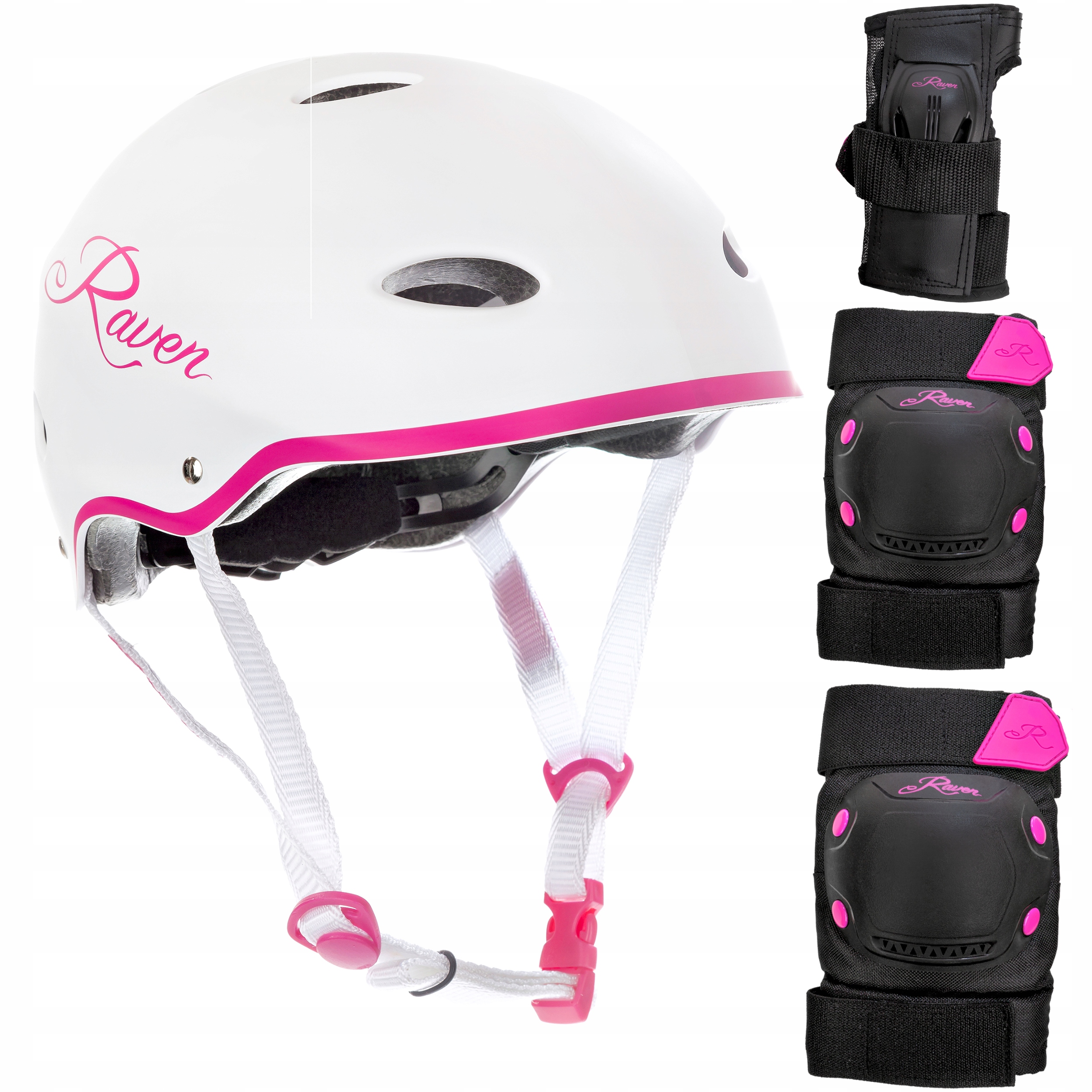 

Zestaw Raven Kask F511 White/Pink S+Ochraniacze S
