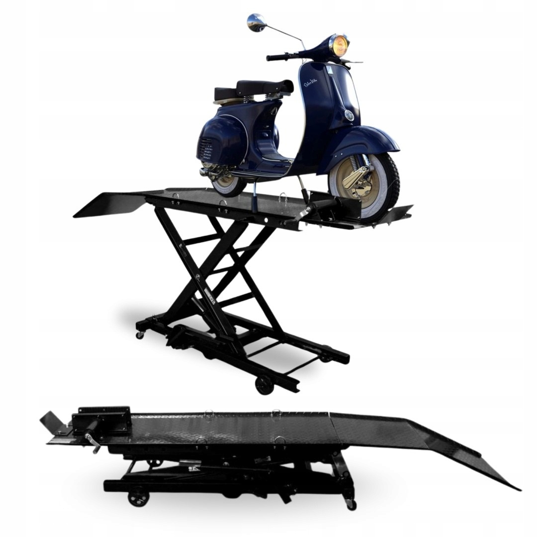 Hydraulický nožnicový zdvihák pre motocykle 360 kg 210-780 mm s rampou