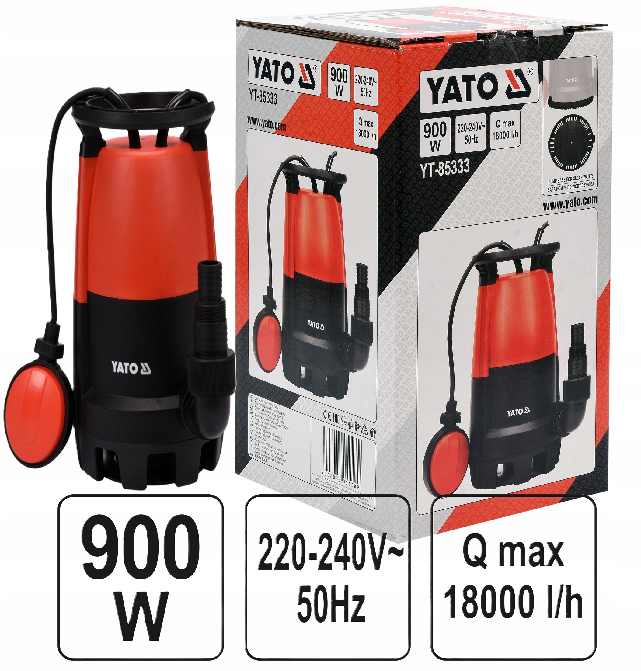Ponorná Pumpa 900 W 18000 l/h Yato YT-85333
