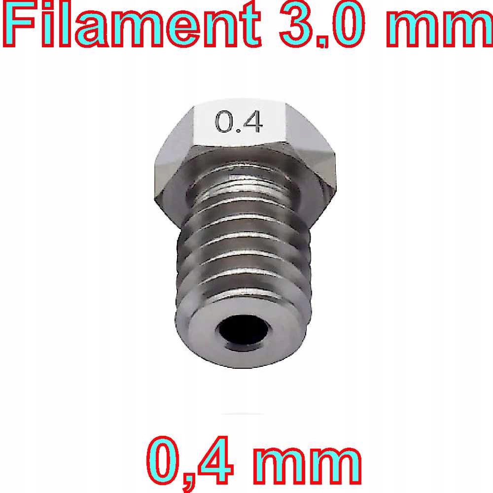 

dysza drukarki 3D, 0,4mm. filament 3,0mm. stal