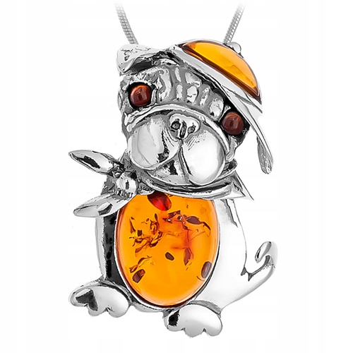 Stříbrný Buldok přívěsek Pejsek ze stříbra 925 s baltský jantar Přívěskem