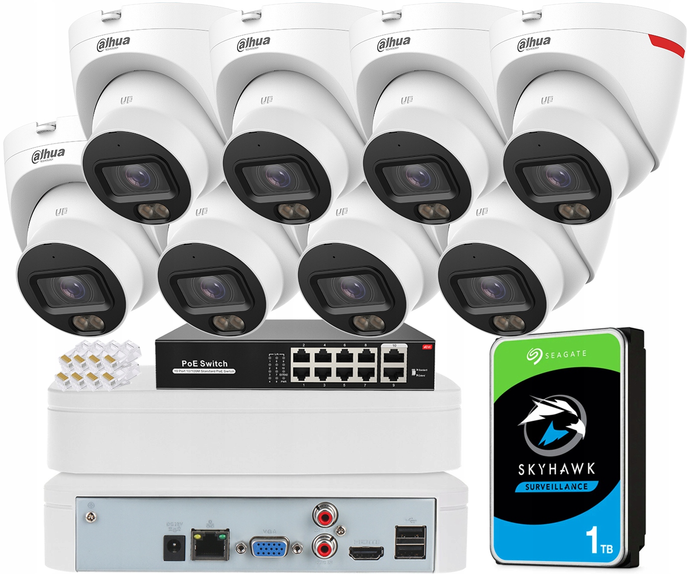 Sada na monitorovanie Dahua 8 kamier IPC-HDW2449T-S-PRO PoE 4Mpx Dahua WizColor