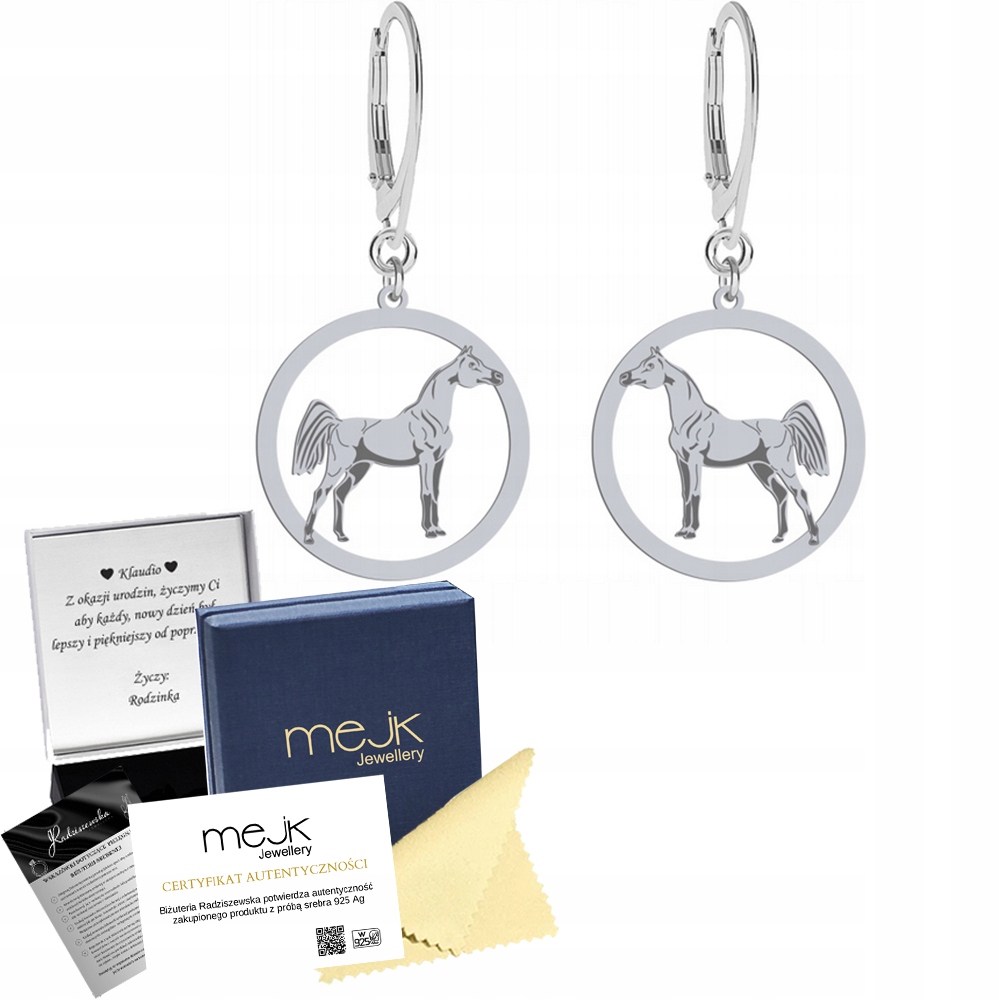 Stříbrné Náušnice s arabským koněm 925 Dárek Šperky Žena Gravírování