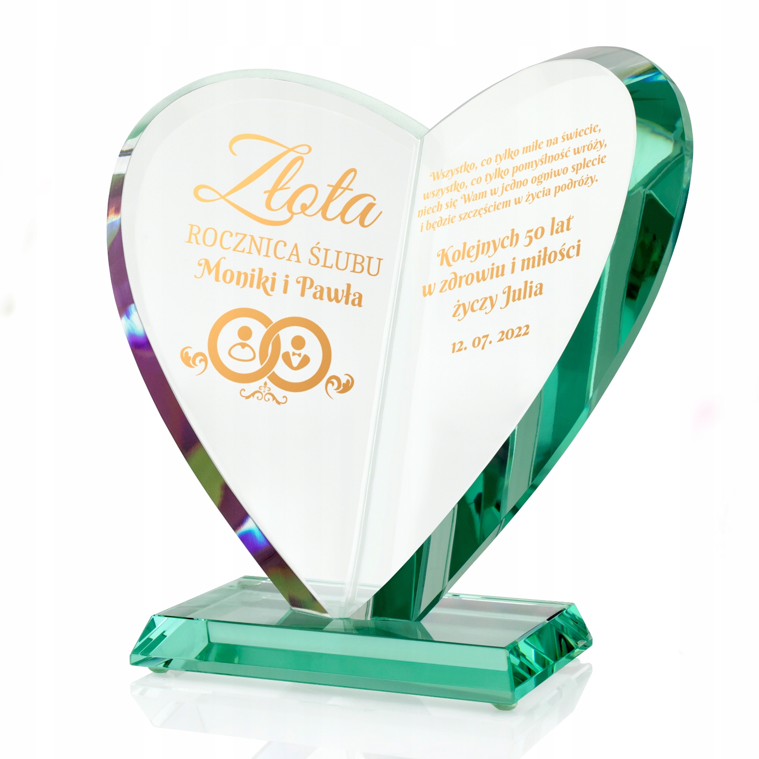 

Szklane serce statuetka 50 rocznica ślubu Grawer