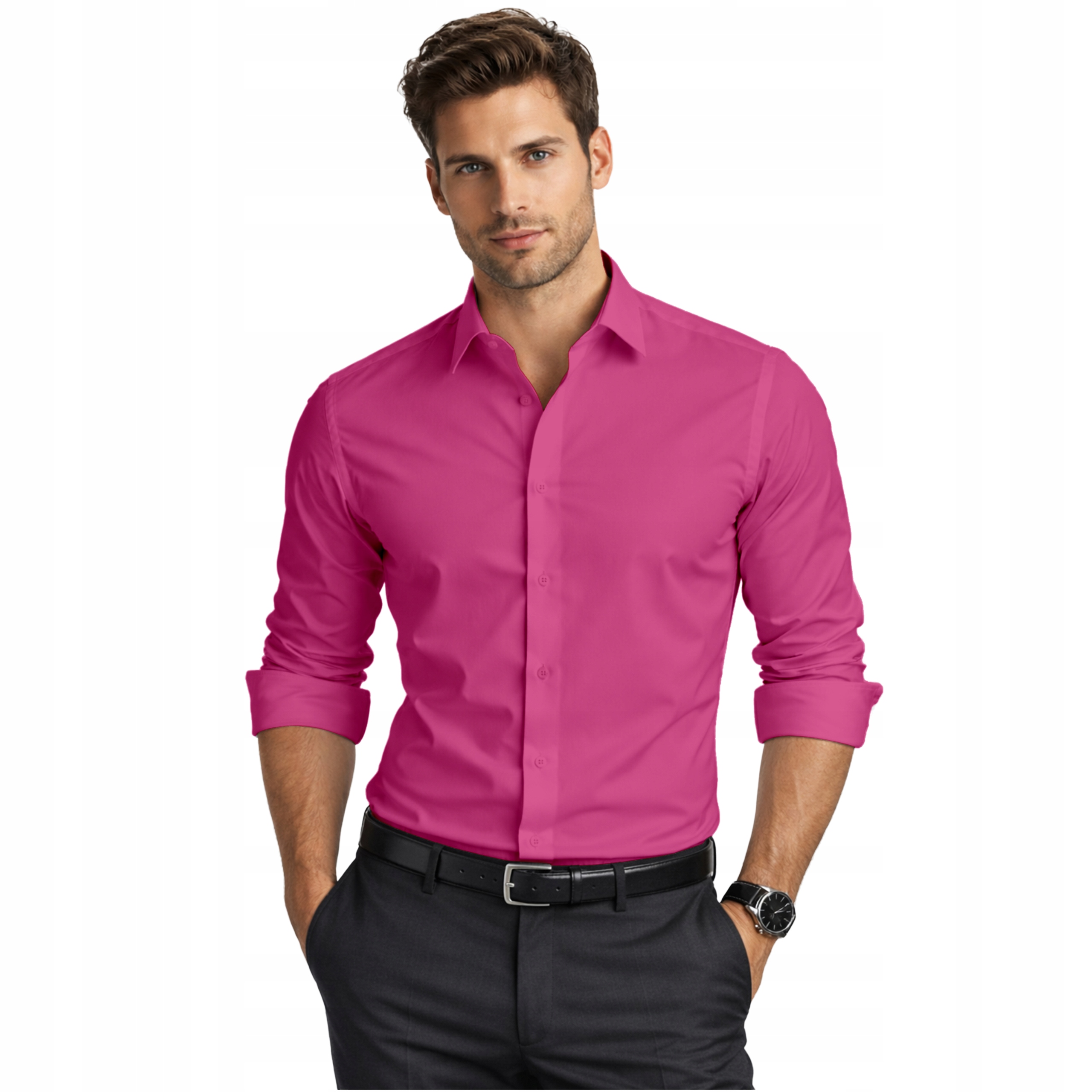 Koszula męska Espada różowa Slim Fit gładka z elastanem długi rękaw XL 43