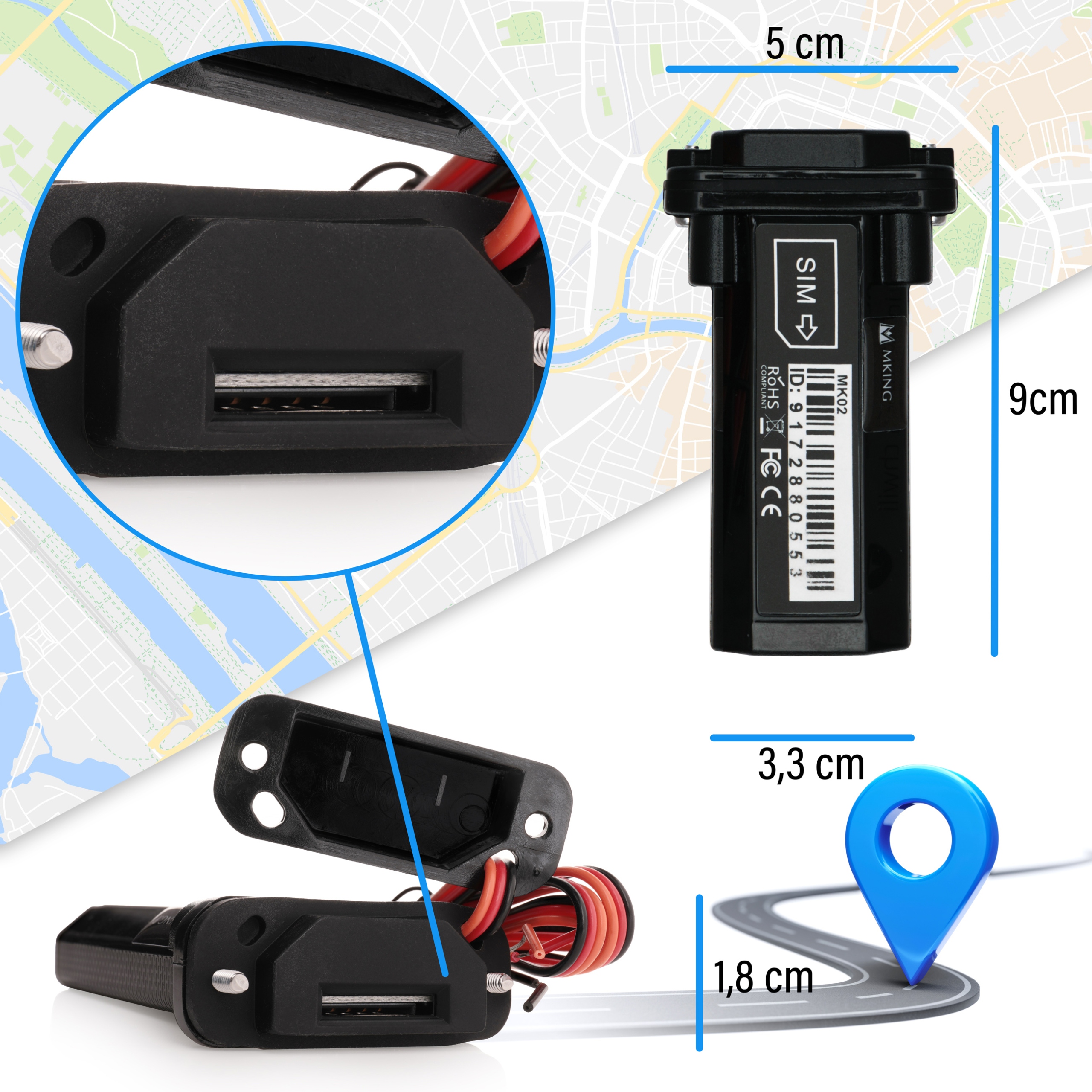 Lokalizator GPS BEZ ABONAMENTU APLIKACJA ŚLEDZENIE POJAZDU ŁODZI MK02 Model MK02