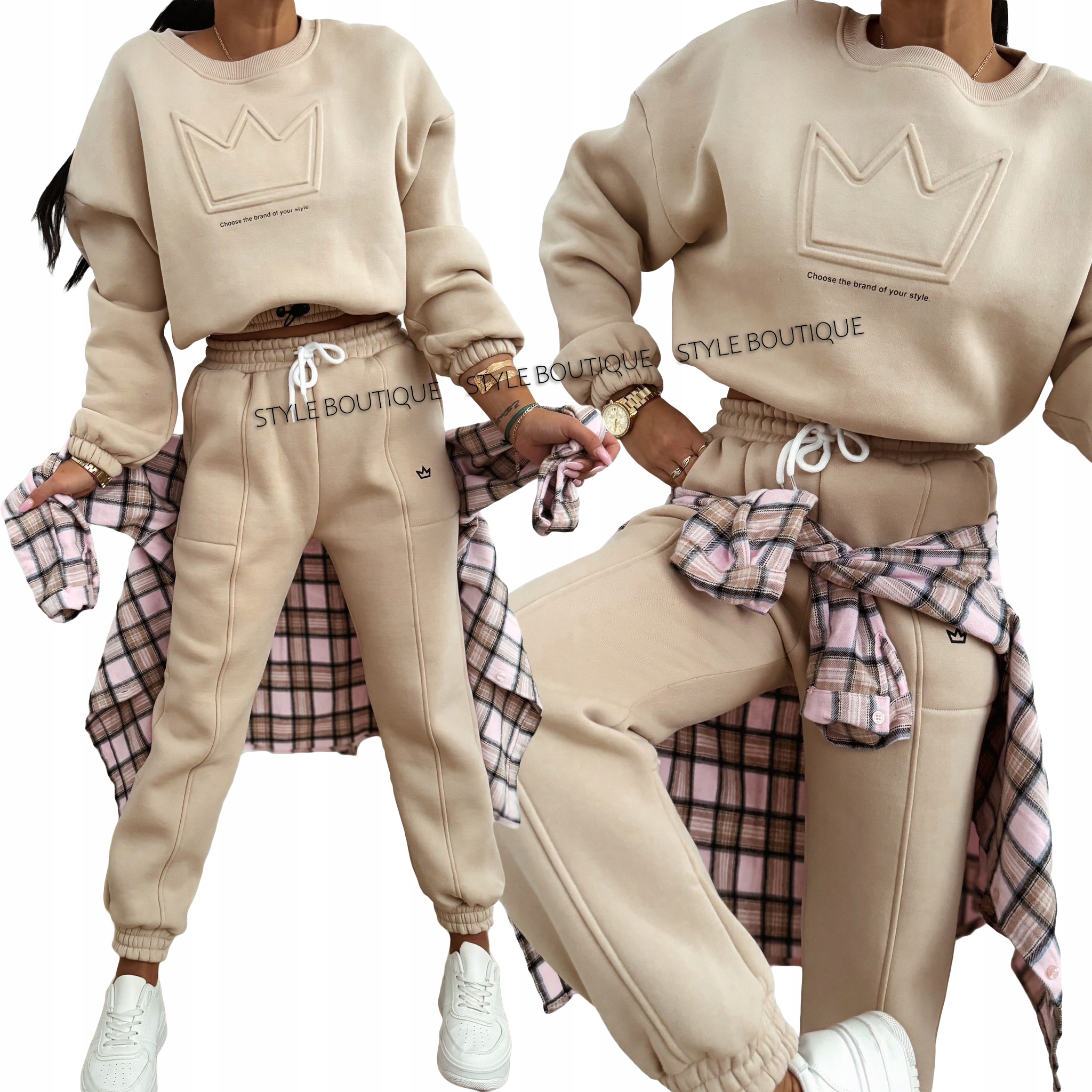 Teplákovka zateplený Dámský béžový S Korunkou velikost S