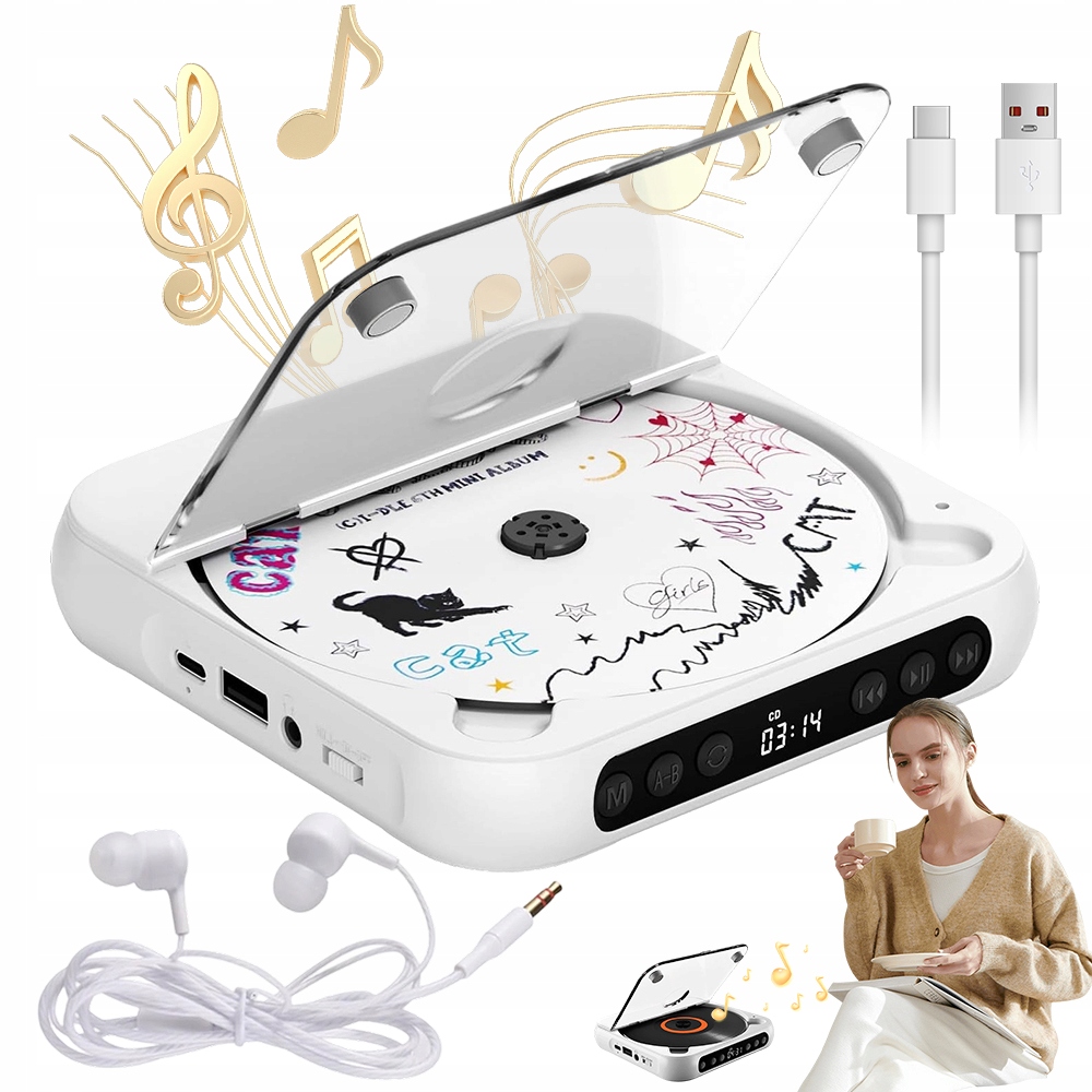 Multimodový Přehrávač CD MP3 Wma Přenosný Reproduktor Bluetooth Usb Walkman