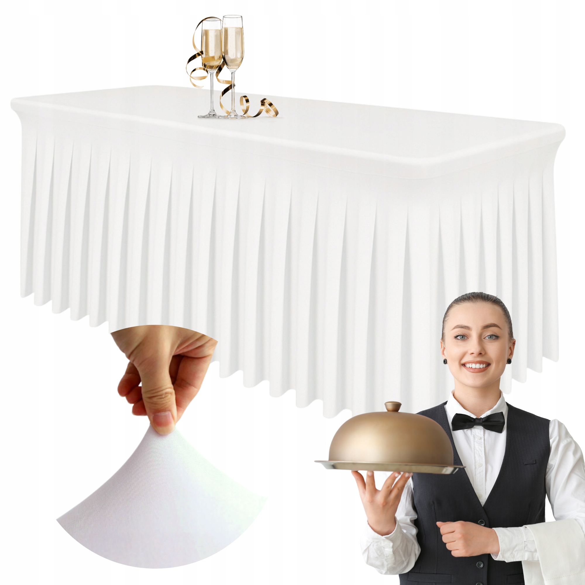 Pokrowiec Na Stół Cateringowy Bankietowy Obrus Biały Elastyczny 180x76 cm