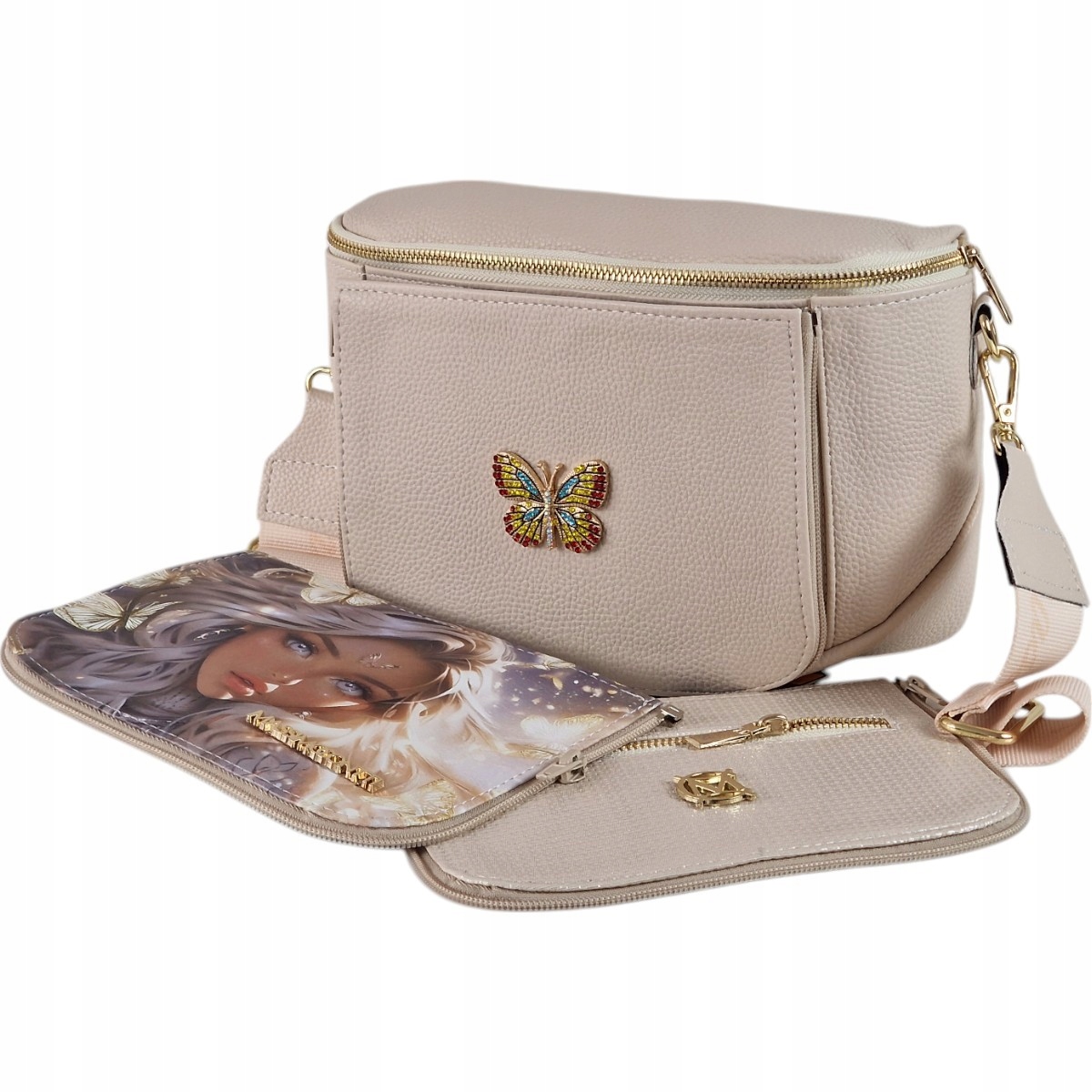 Massimo Contti kabelka přes rameno ledvinka sáček vyměnitelná klopa béžová