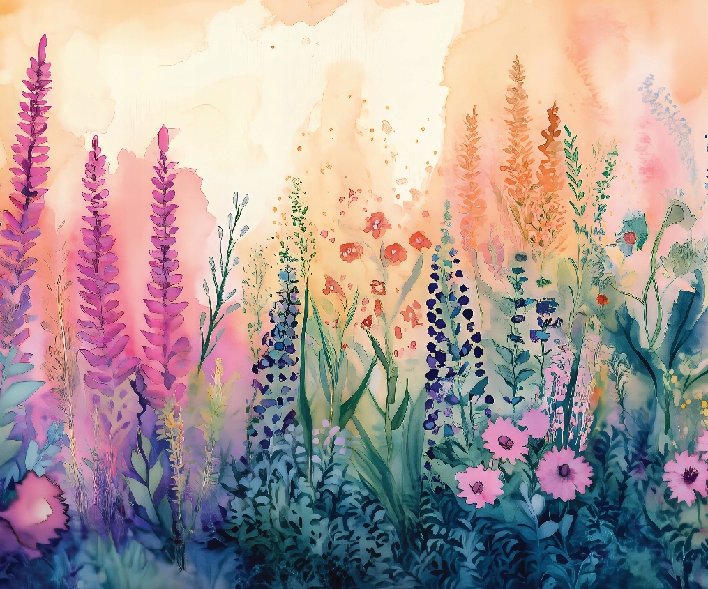 Fototapeta Farebná akvarelová lúka 300 x 250 cm, štruktúra 350 g