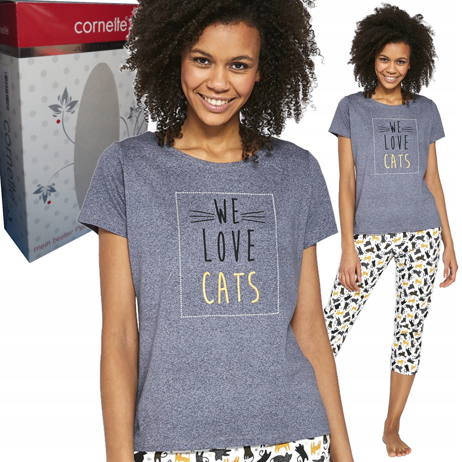 

Cornette piżama damska 497/196 Love Cats koty graf