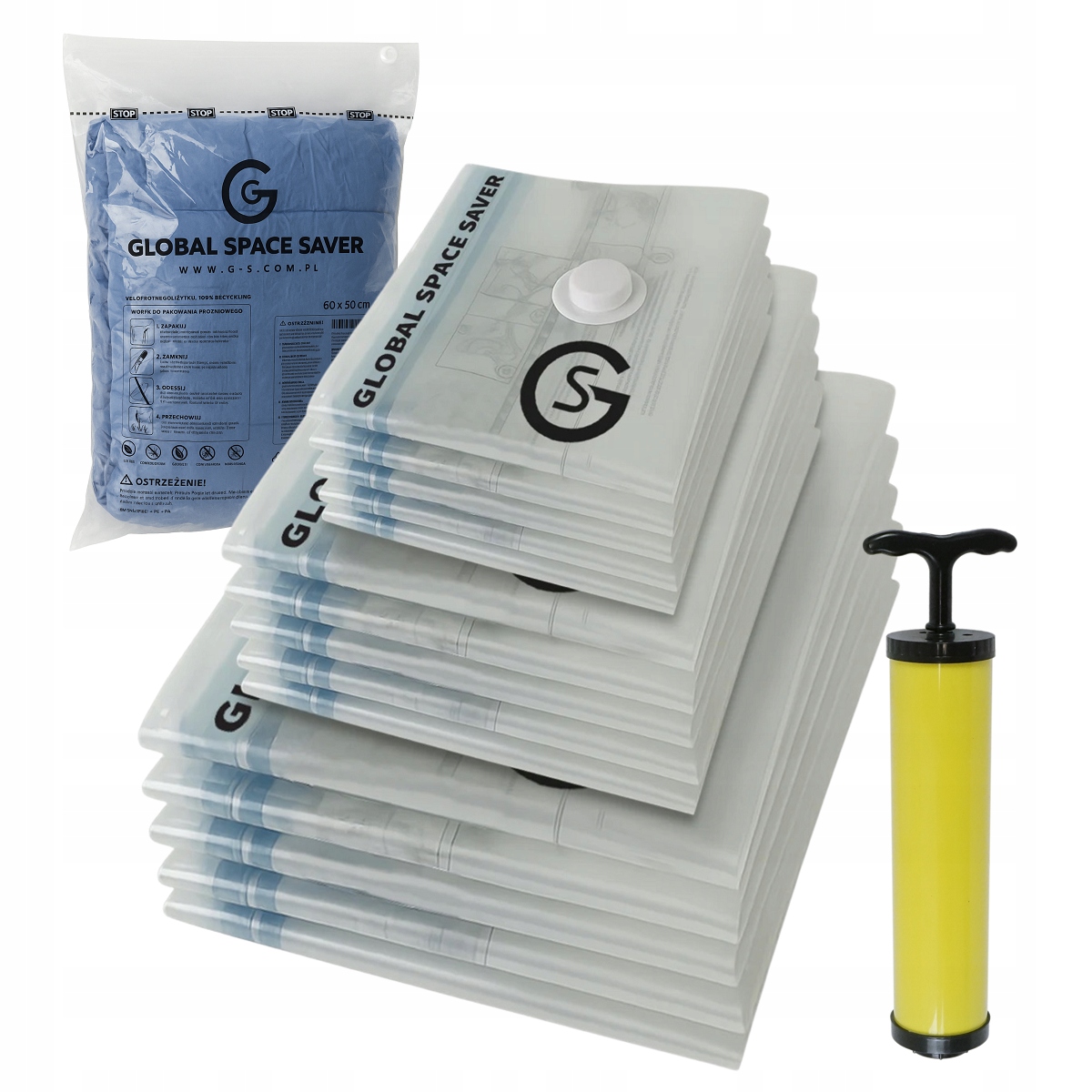 Vakuové sáčky na povlečení, oblečení, taška na oblečení 15 ks, Set S Pumpičkou