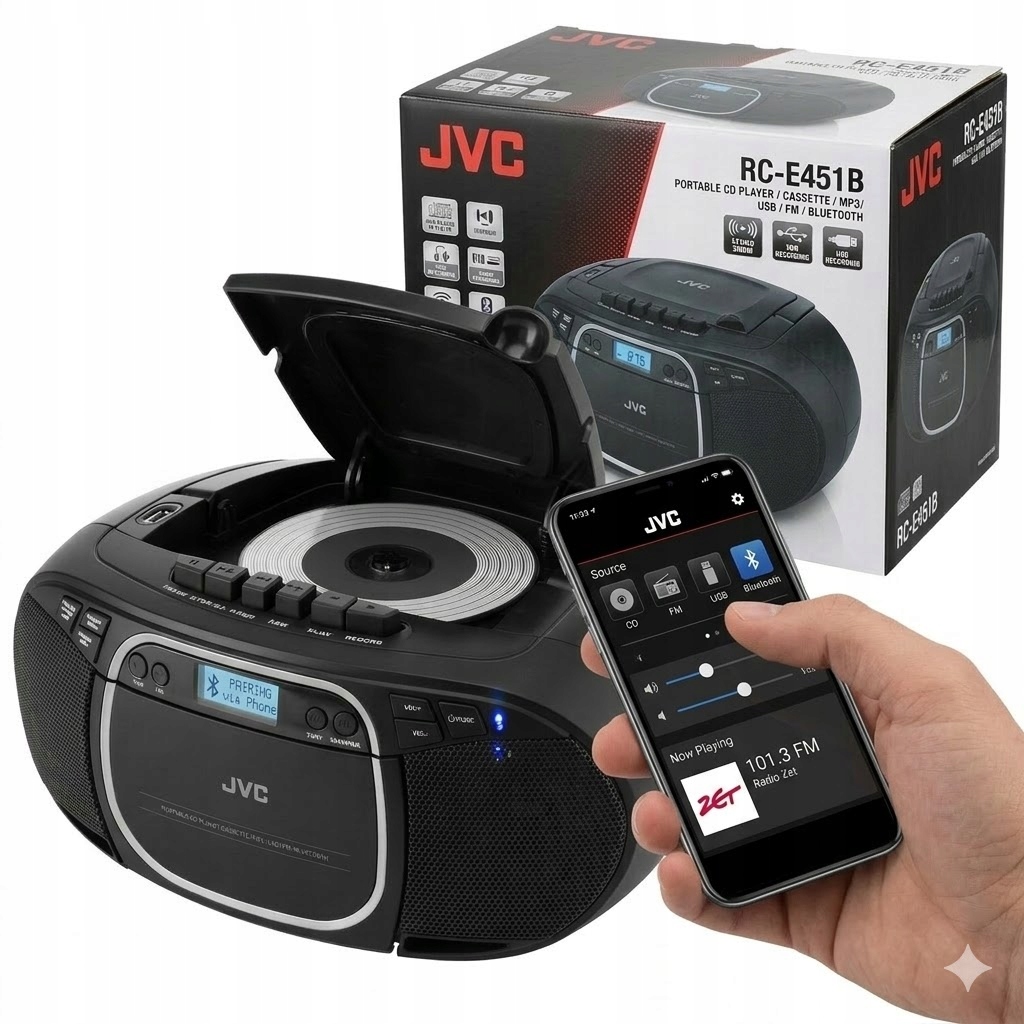Boombox Jvc Rádioprehrávač CD Usb LCD displej MP3 Rádio čierne RC-E451B