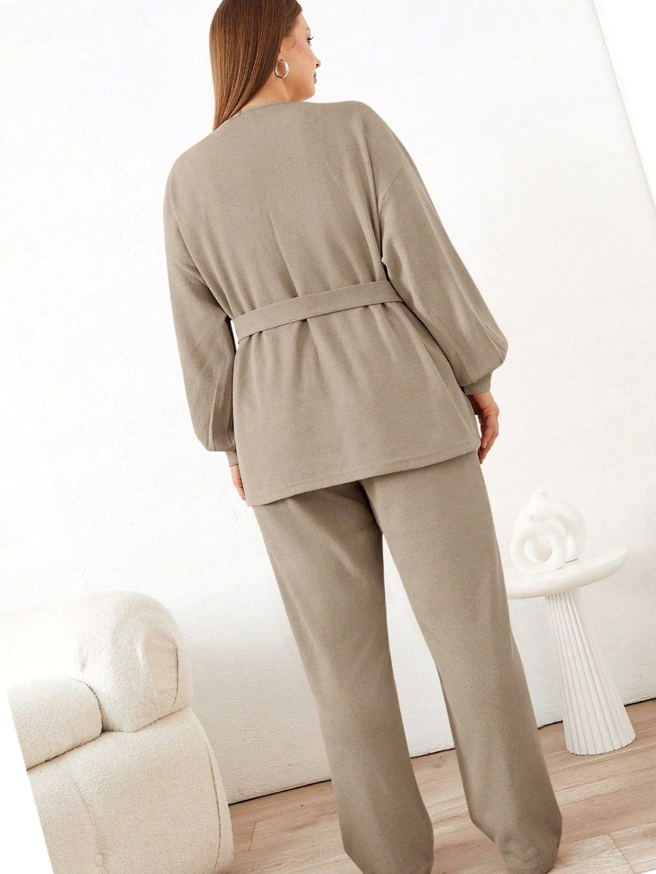 Dámský komplet Oversize s páskem Casual krémový 5XL 50