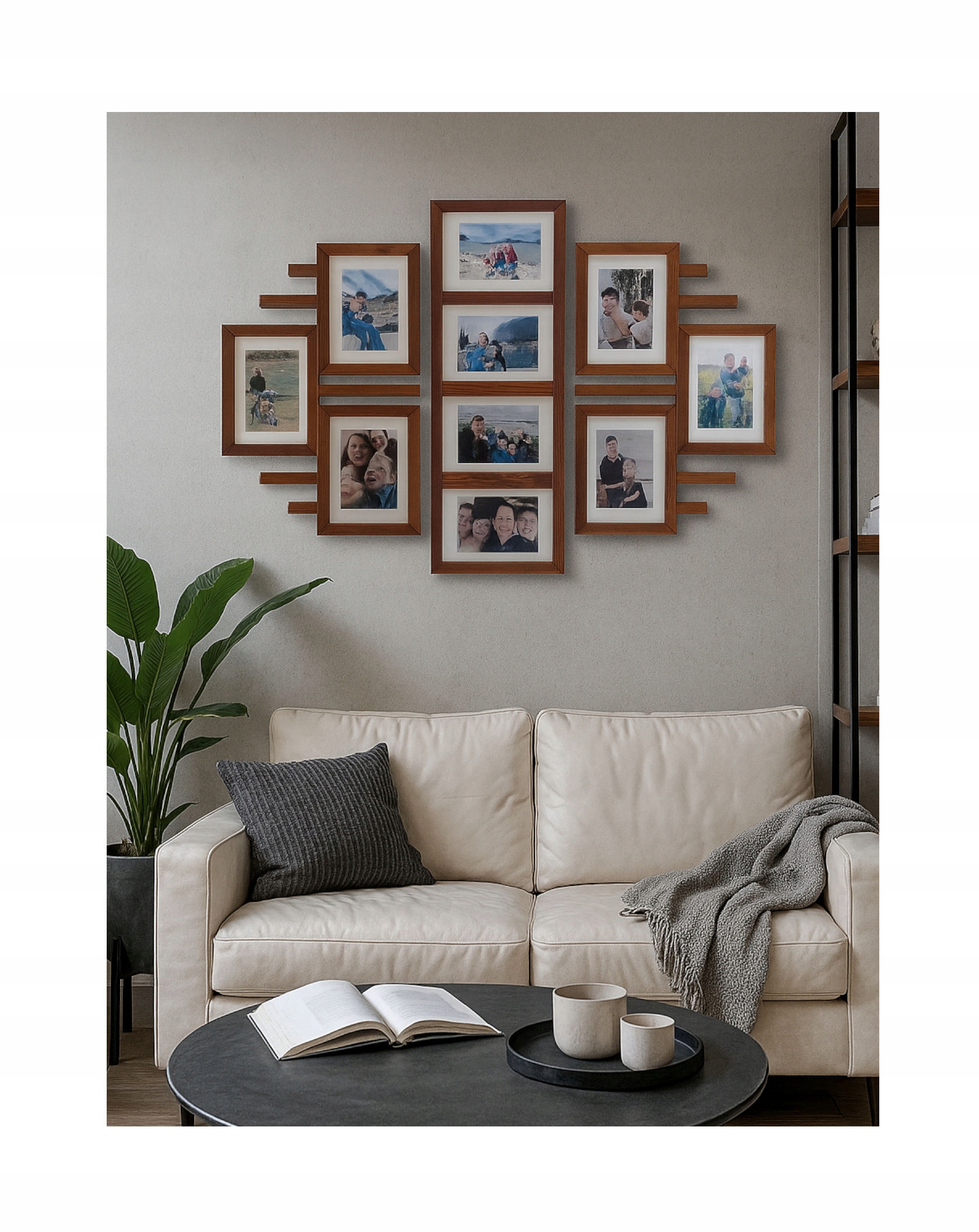 Dřevěný multirám Rámeček na 10 fotografií 15x21 cm Galerie nástěnný rámeček Teak