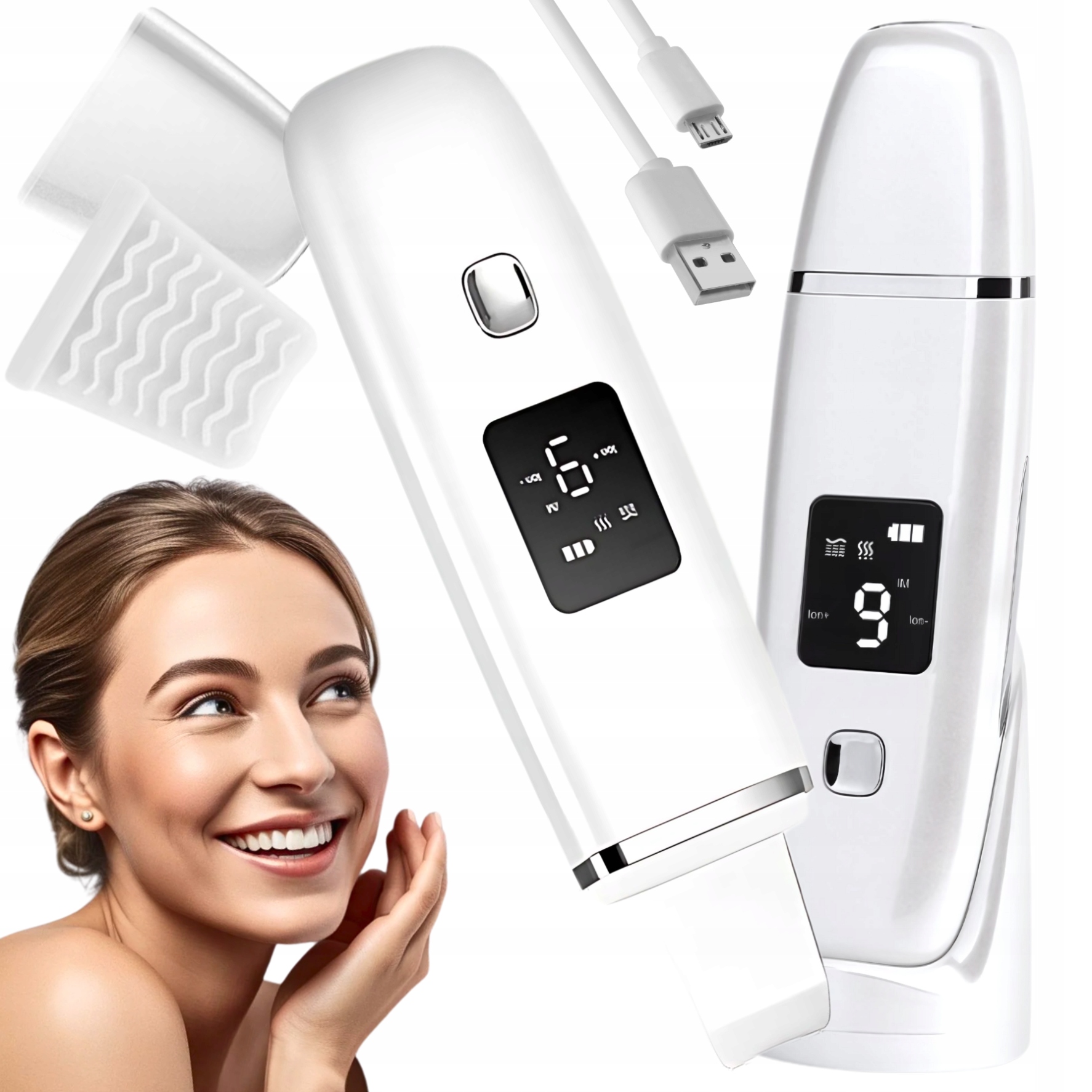 Bezdrátový Kavitační Peeling Na Obličej Nástavec 5V1 A Nabíjecí Stanice