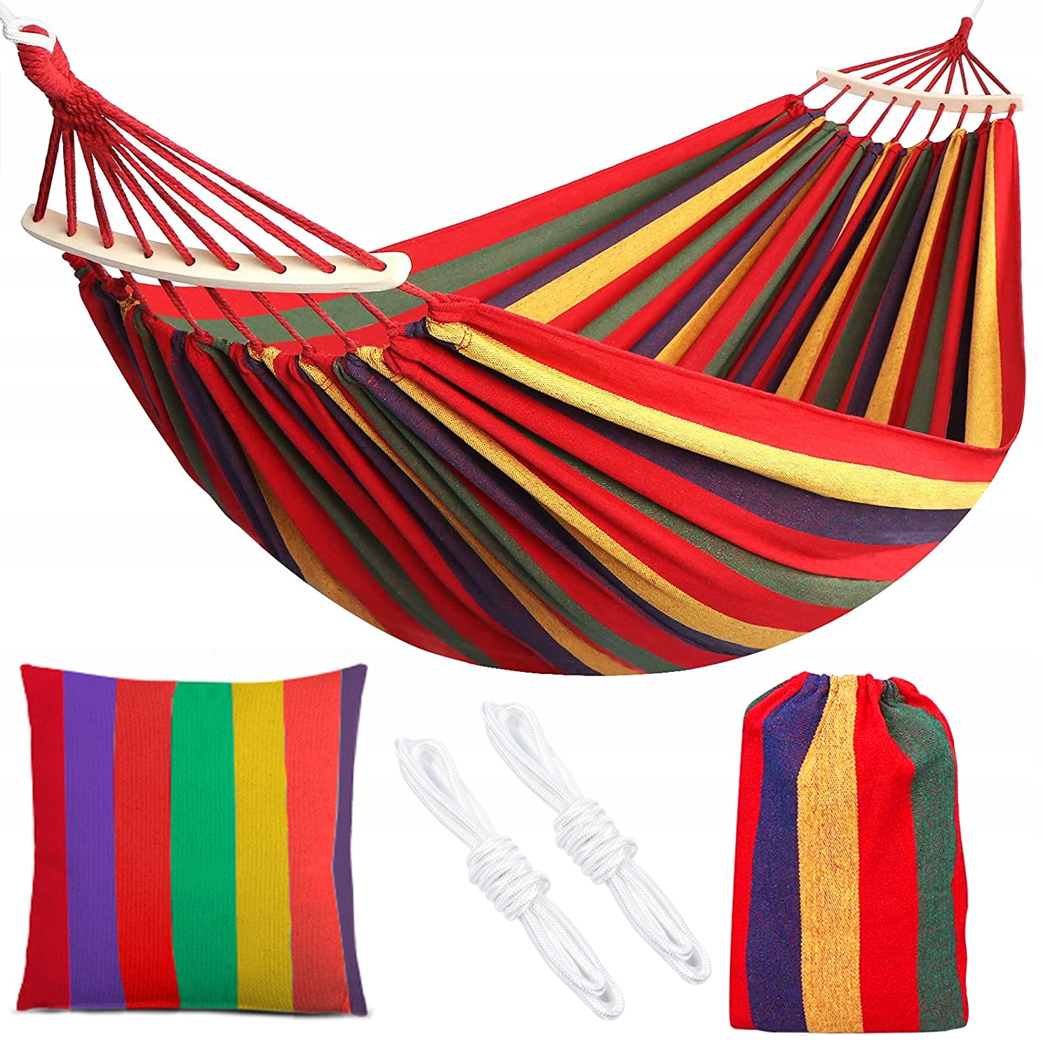 

Hamak Ogrodowy Dwuosobowy XXL Poprzeczka Poduszka